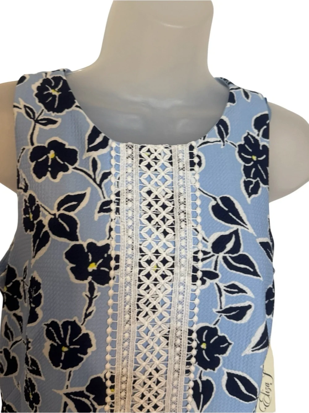 NWT Eliza J Blue Floral Trim Sleeveless Dress Size: 4 #CL - Picture 2 of 8